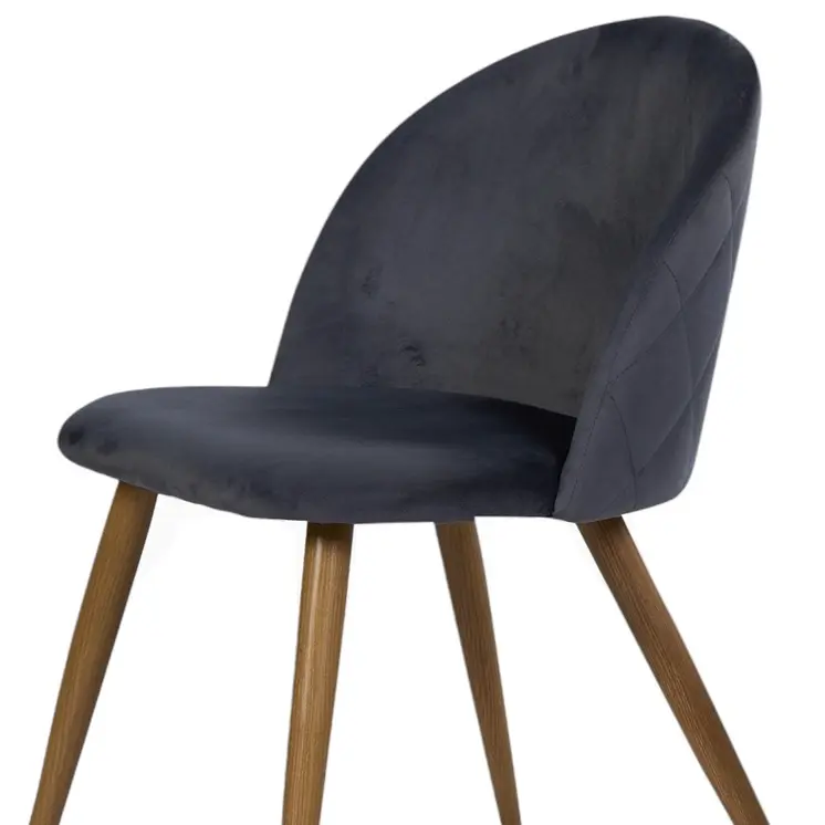 Set of Two Charcoal and Brown Upholstered Velvet Dining Side Chairs