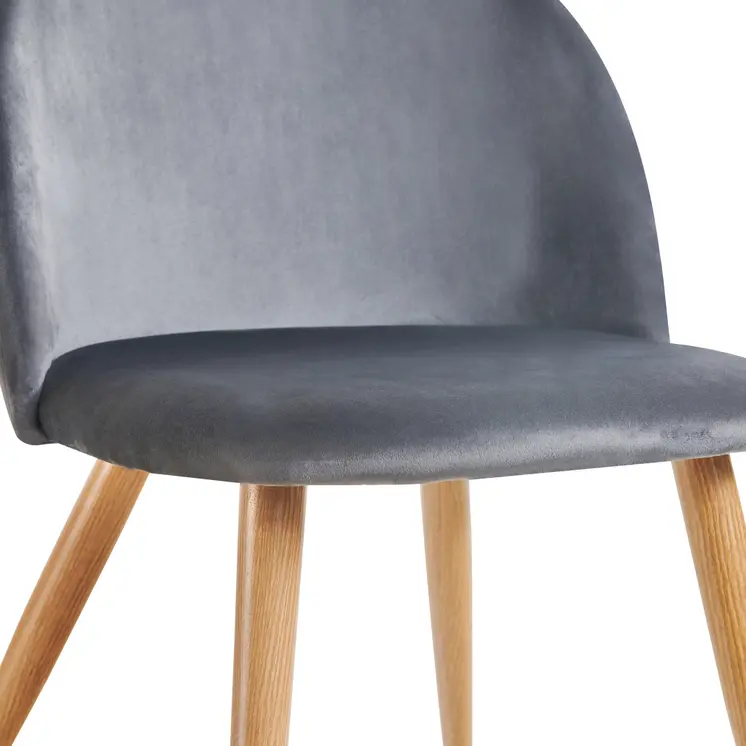 Set of Two Charcoal and Brown Upholstered Velvet Dining Side Chairs