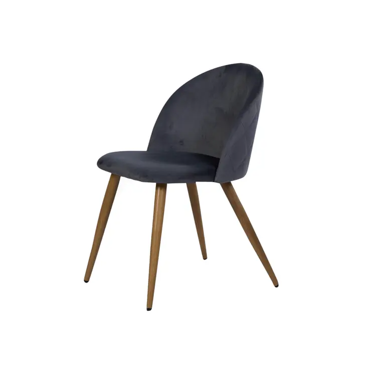 Set of Two Charcoal and Brown Upholstered Velvet Dining Side Chairs