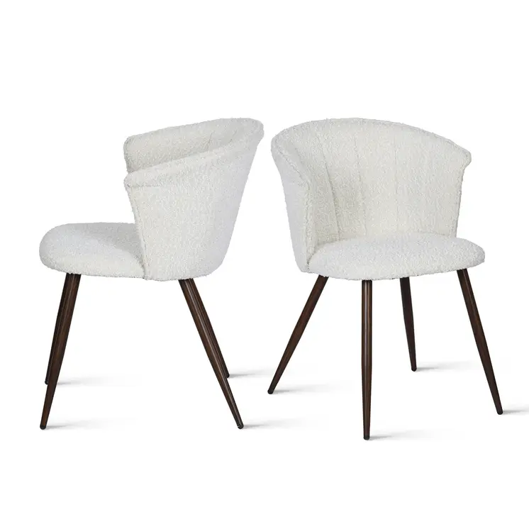 Set of Two Beige and Walnut Upholstered Fabric Dining Side Chairs