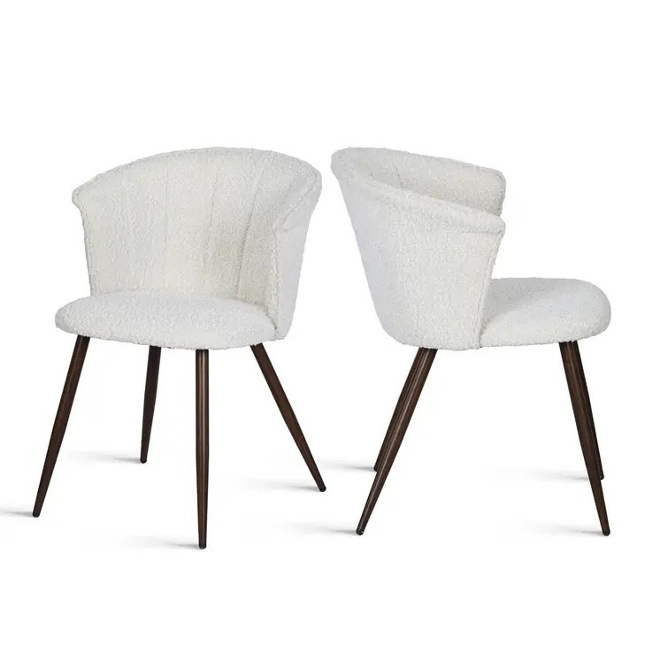 Set of Two Beige and Walnut Upholstered Fabric Dining Side Chairs