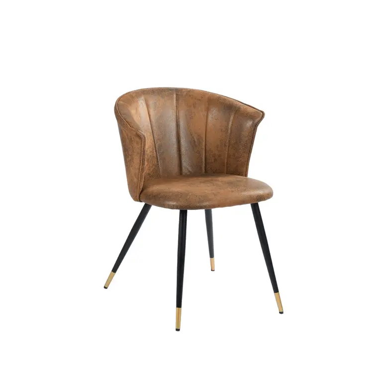 Set of Two Brown Black and Gold Upholstered Suede Dining Side Chairs