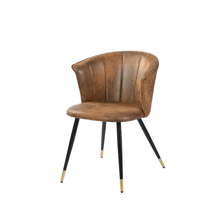 Set of Two Brown Black and Gold Upholstered Suede Dining Side Chairs