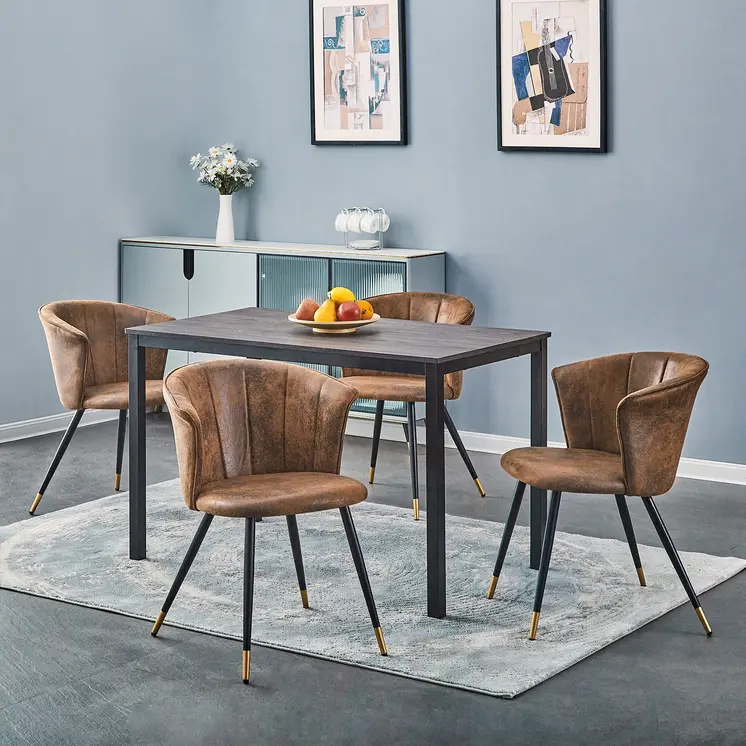 Set of Two Brown Black and Gold Upholstered Suede Dining Side Chairs