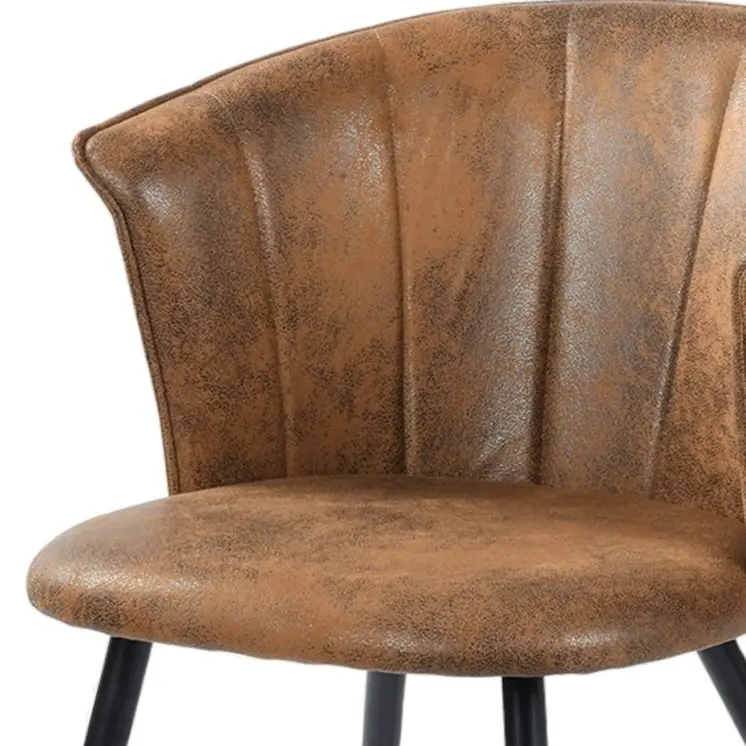 Set of Two Brown Black and Gold Upholstered Suede Dining Side Chairs
