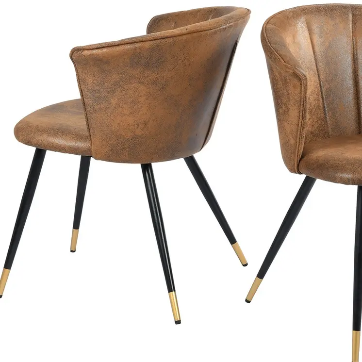 Set of Two Brown Black and Gold Upholstered Suede Dining Side Chairs