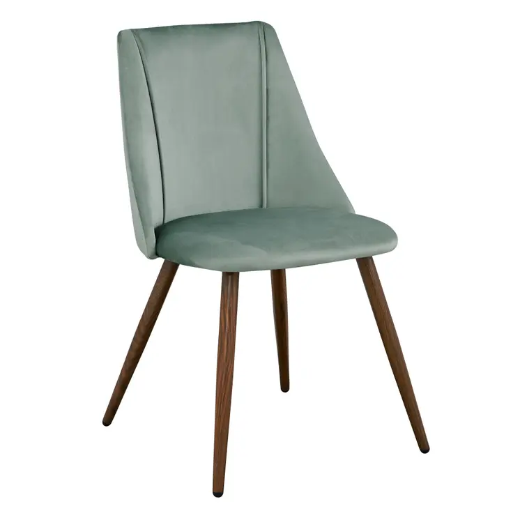 Set of Two Sage and Brown Upholstered Velvet Dining Side Chairs