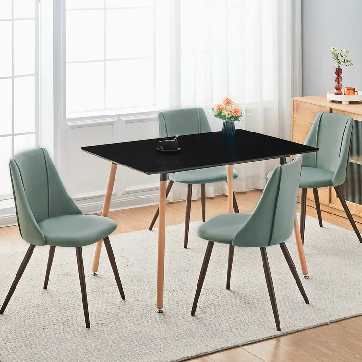 Set of Two Sage and Brown Upholstered Velvet Dining Side Chairs