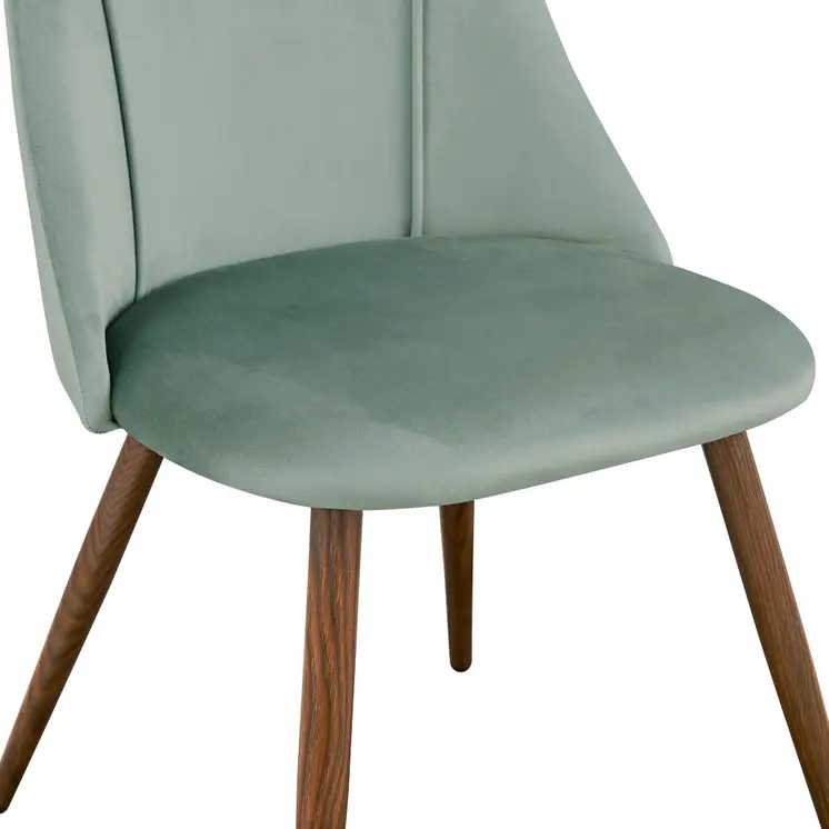 Set of Two Sage and Brown Upholstered Velvet Dining Side Chairs