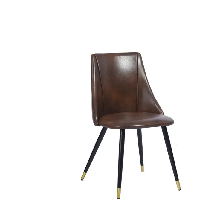 Set of Two Dark Brown Black and Gold Upholstered Faux Leather Dining Side Chairs