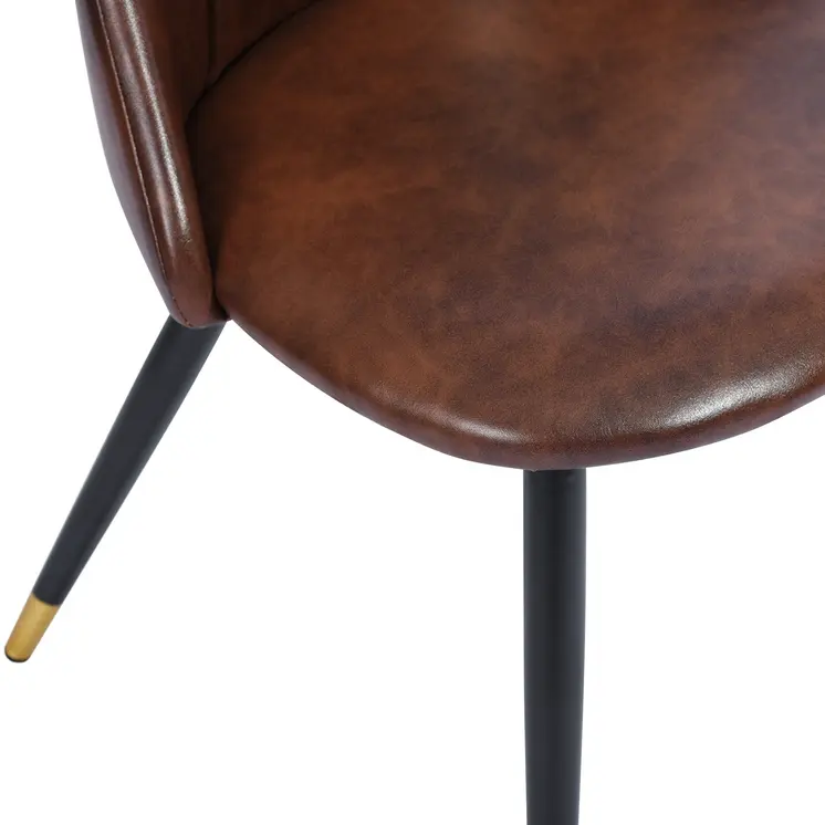 Set of Two Dark Brown Black and Gold Upholstered Faux Leather Dining Side Chairs