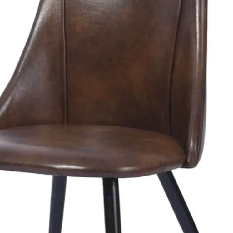 Set of Two Dark Brown Black and Gold Upholstered Faux Leather Dining Side Chairs