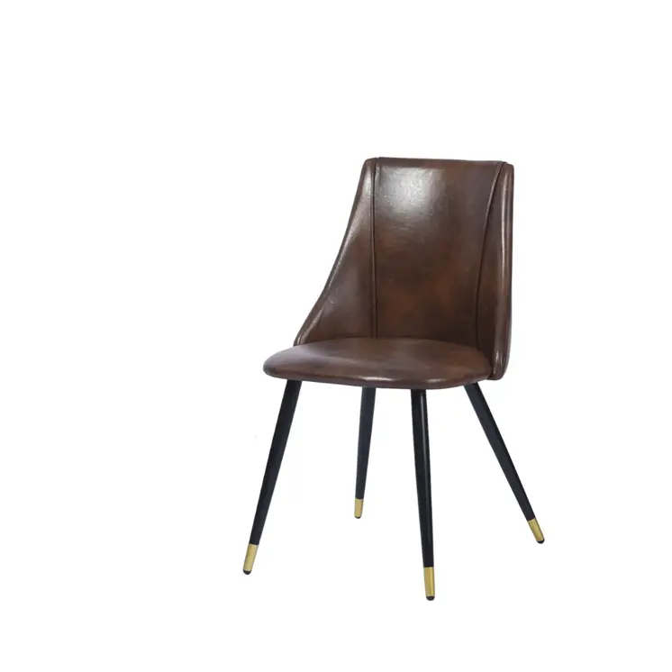 Set of Two Dark Brown Black and Gold Upholstered Faux Leather Dining Side Chairs