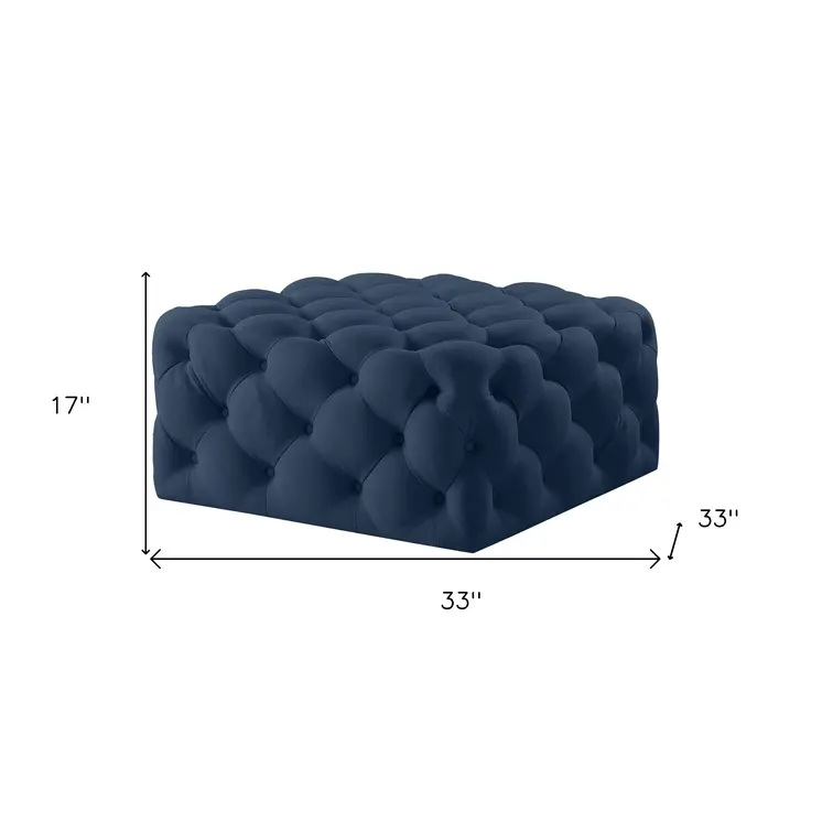 33" Navy Blue Velvet Rolling Tufted Cocktail Ottoman