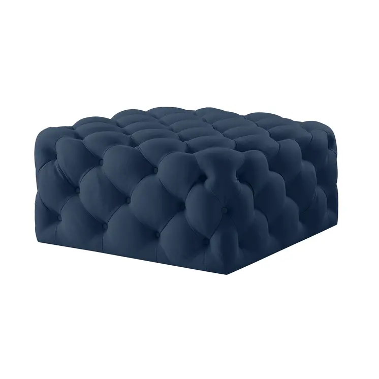 33" Navy Blue Velvet Rolling Tufted Cocktail Ottoman