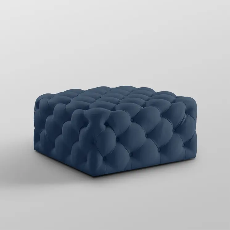 33" Navy Blue Velvet Rolling Tufted Cocktail Ottoman