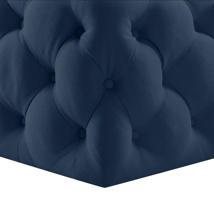 33" Navy Blue Velvet Rolling Tufted Cocktail Ottoman