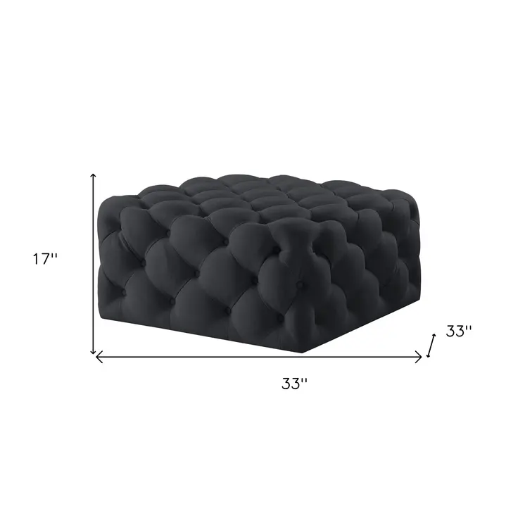 33" Black Velvet Rolling Tufted Cocktail Ottoman