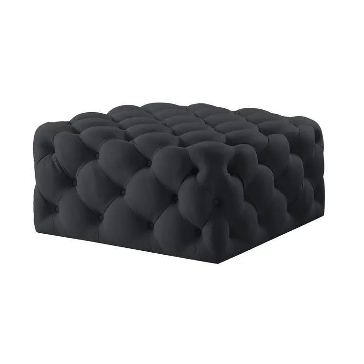 33" Black Velvet Rolling Tufted Cocktail Ottoman