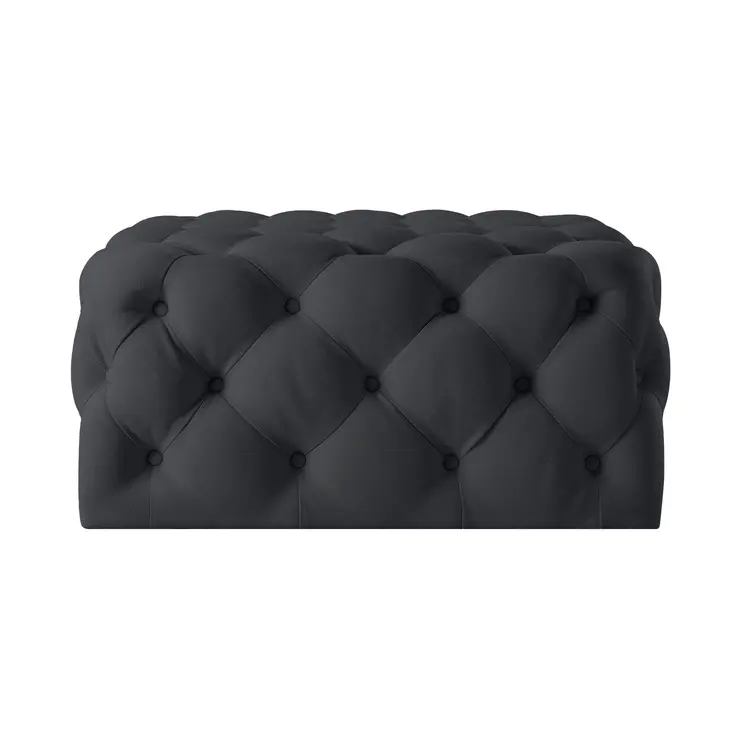 33" Black Velvet Rolling Tufted Cocktail Ottoman