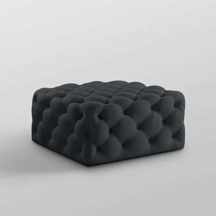 33" Black Velvet Rolling Tufted Cocktail Ottoman