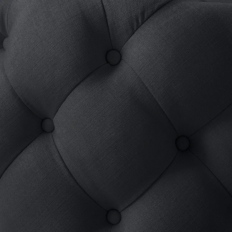 33" Black Linen Tufted Round Cocktail Ottoman