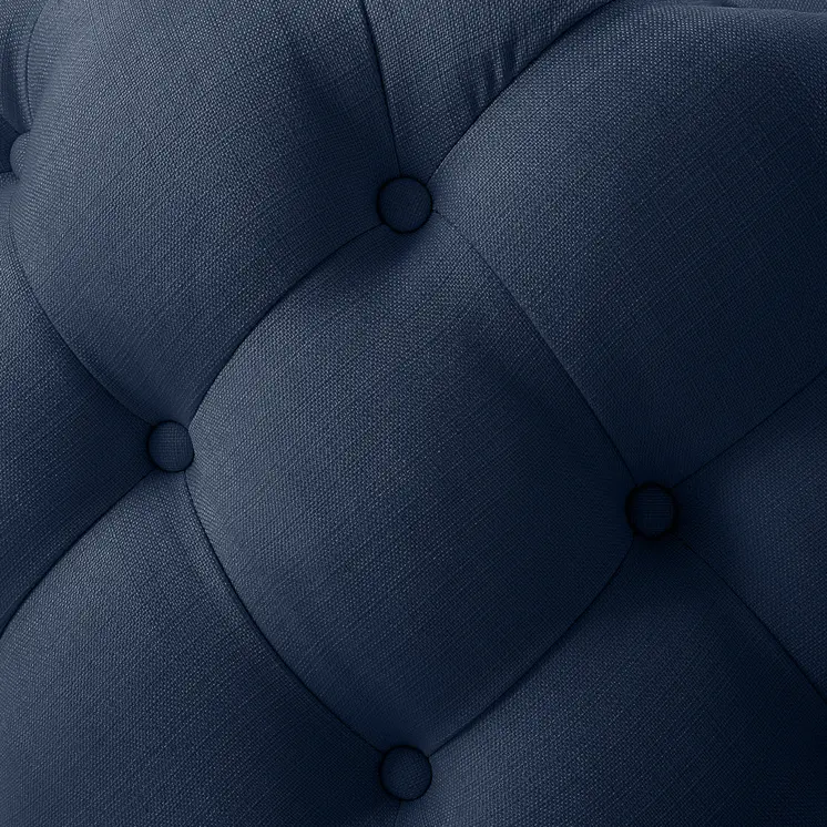 33" Navy Blue Linen Tufted Round Cocktail Ottoman