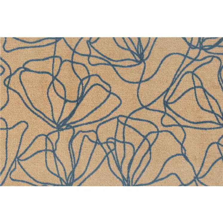 2' X 3' Beige And Blue Floral Washable Area Rug With UV Protection
