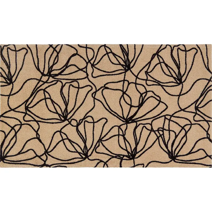 2' X 4' Black And Natural Floral Washable Area Rug With UV Protection