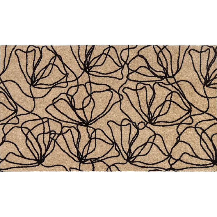 2' X 4' Black And Natural Floral Washable Area Rug With UV Protection