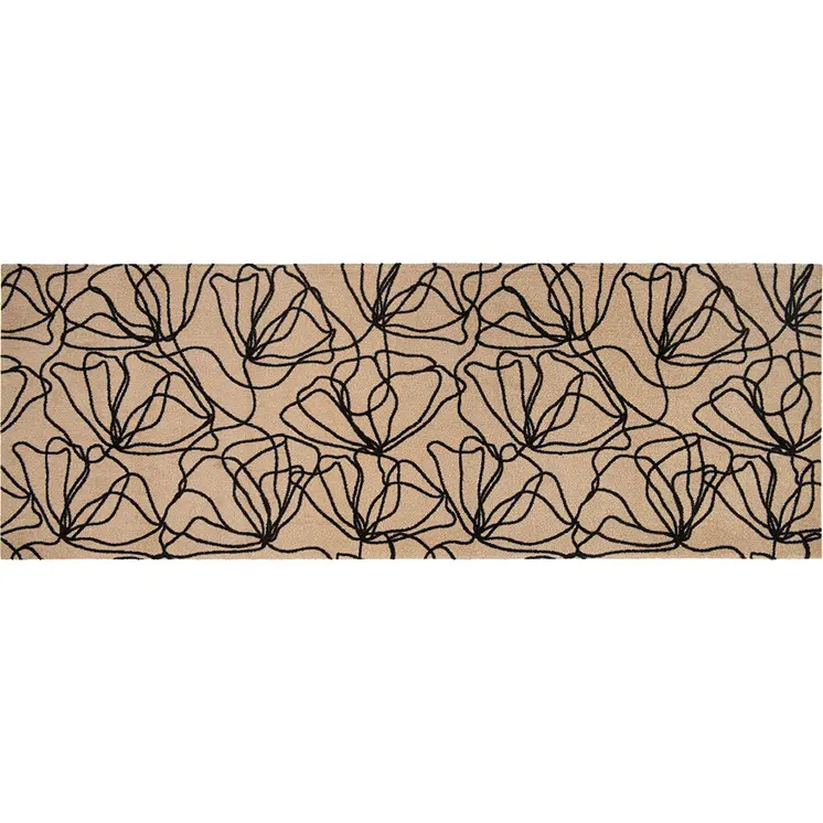 6' Beige and Black Floral Washable Runner Rug With UV Protection