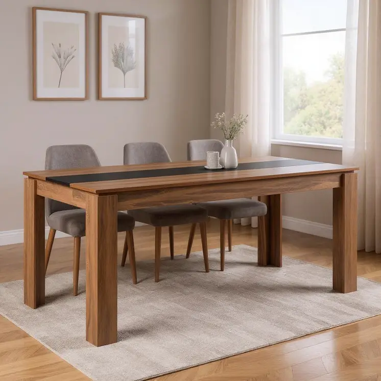 63" Brown and Black Wood Dining Table