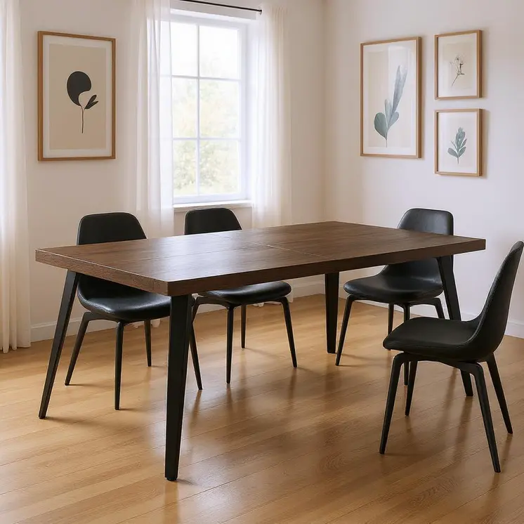 63" Dark Brown and Black Wood and Metal Dining Table