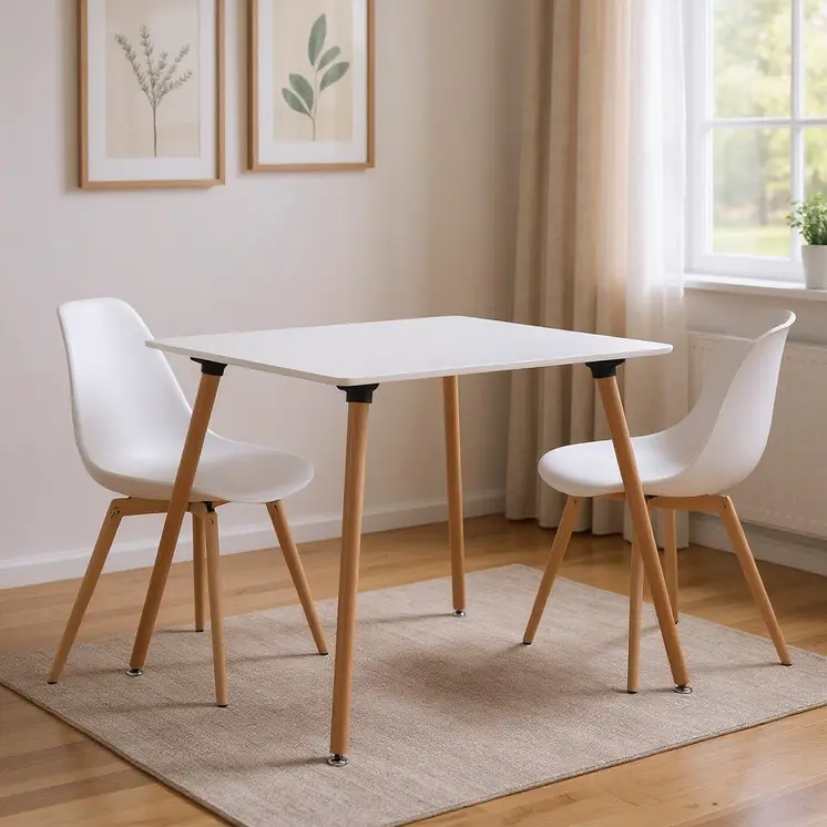 32" White and Natural Wood Square Dining Table