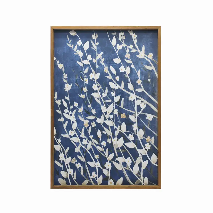 Azure Blossoms Brown Framed Canvas Wall Art