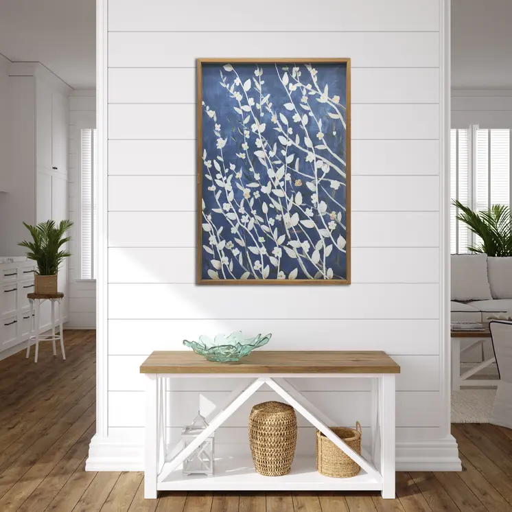 Azure Blossoms Brown Framed Canvas Wall Art