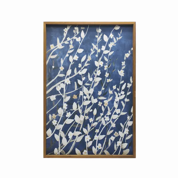 Azure Blossoms Brown Framed Canvas Wall Art