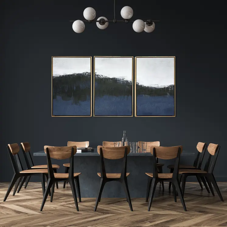 Set Of Three Sapphire Abstract Gold Floater Frame Wall Art