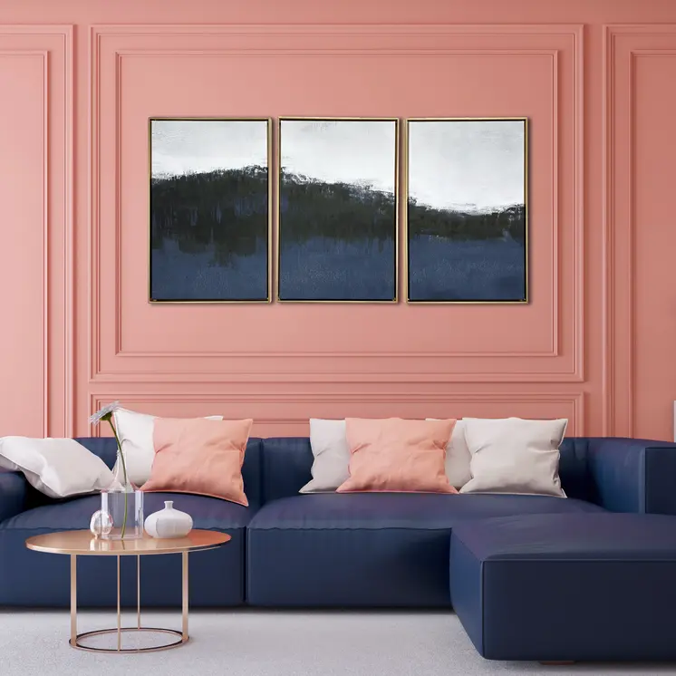 Set Of Three Sapphire Abstract Gold Floater Frame Wall Art