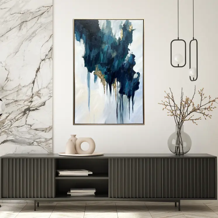 Turquoise Glimmer Gold Floater Frame Wall Art