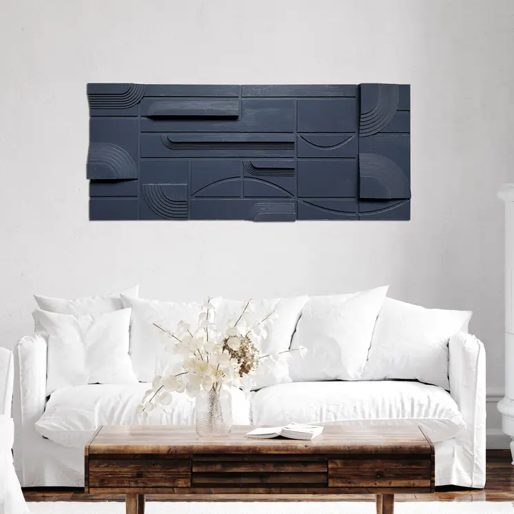 Blue Modern Geometric Wrapped Canvas Wall Art