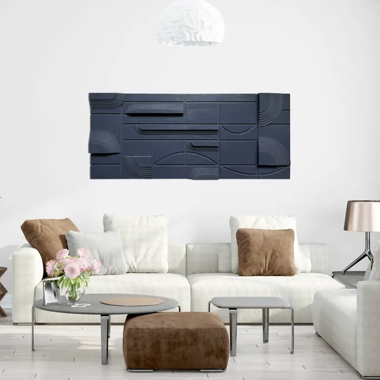 Blue Modern Geometric Wrapped Canvas Wall Art
