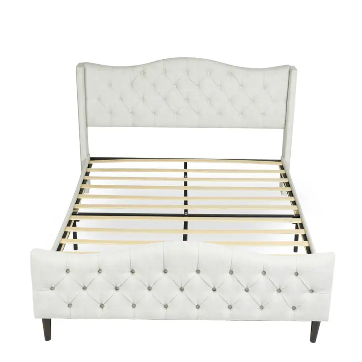 Beige Tufted Upholstery King Bed Frame