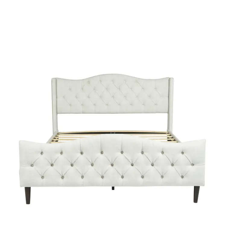 Beige Tufted Upholstery King Bed Frame