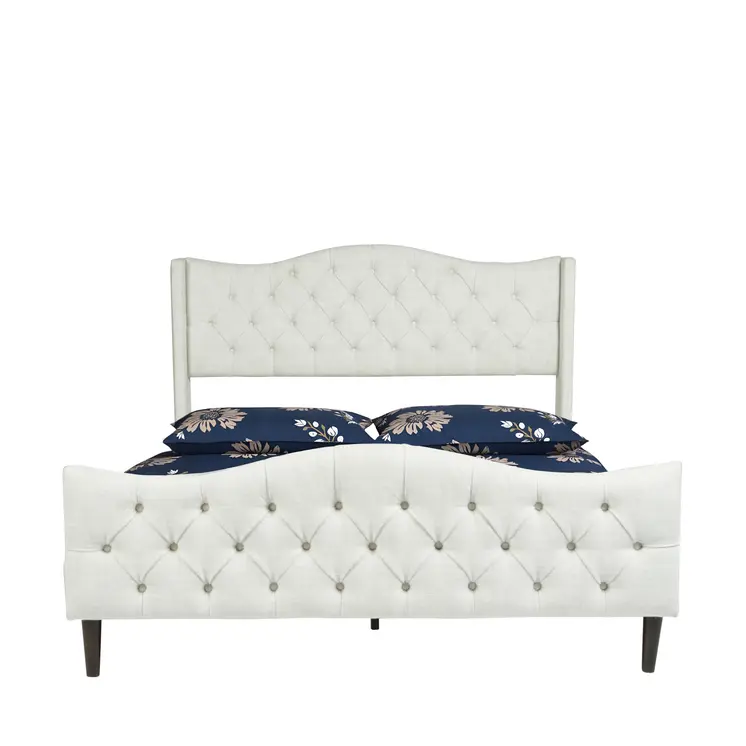 Beige Tufted Upholstery King Bed Frame
