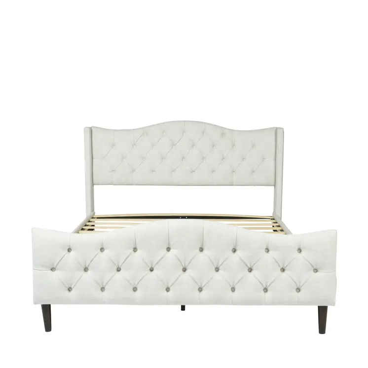 Beige Tufted Upholstery King Bed Frame