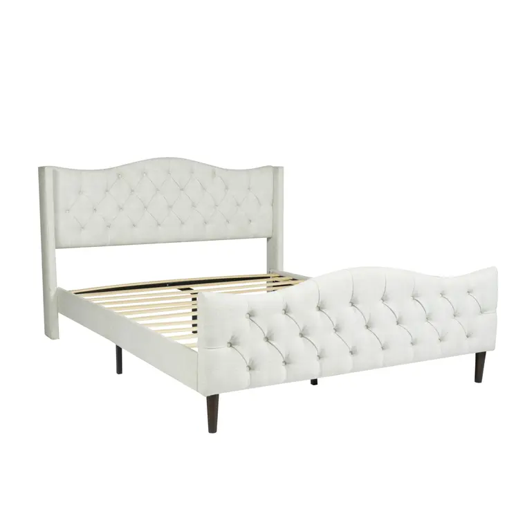 Beige Tufted Upholstery King Bed Frame