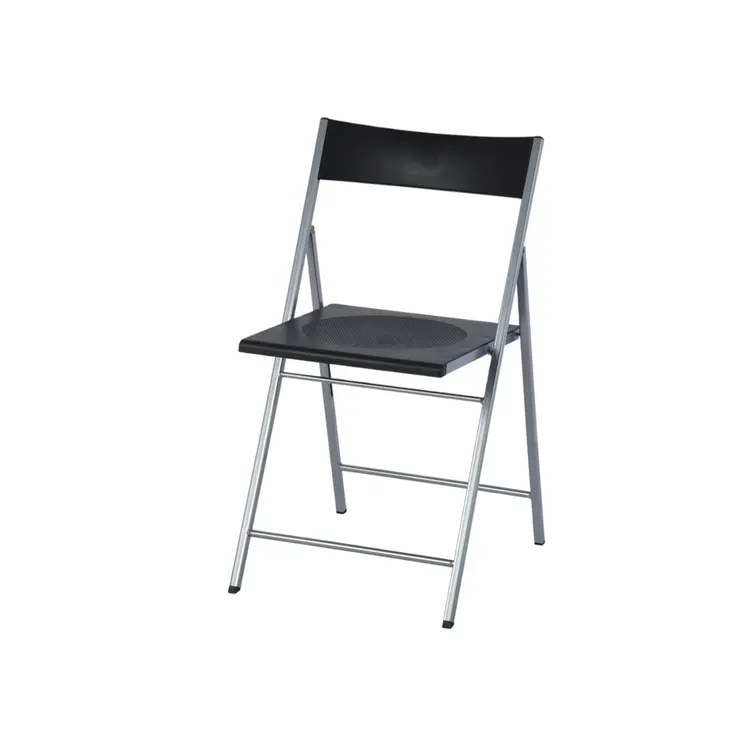 Set of Six Black and Silver Folding Side Chairs
