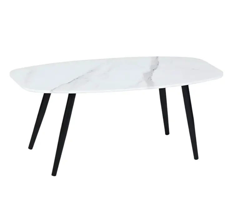 43" White and Black Faux Marble And Steel Coffee Table
