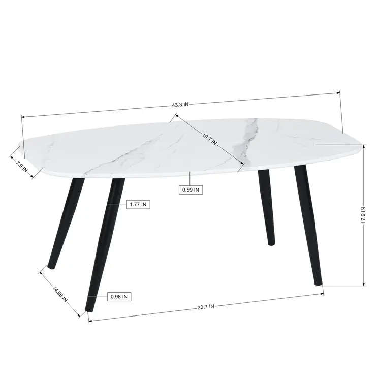 43" White and Black Faux Marble And Steel Coffee Table